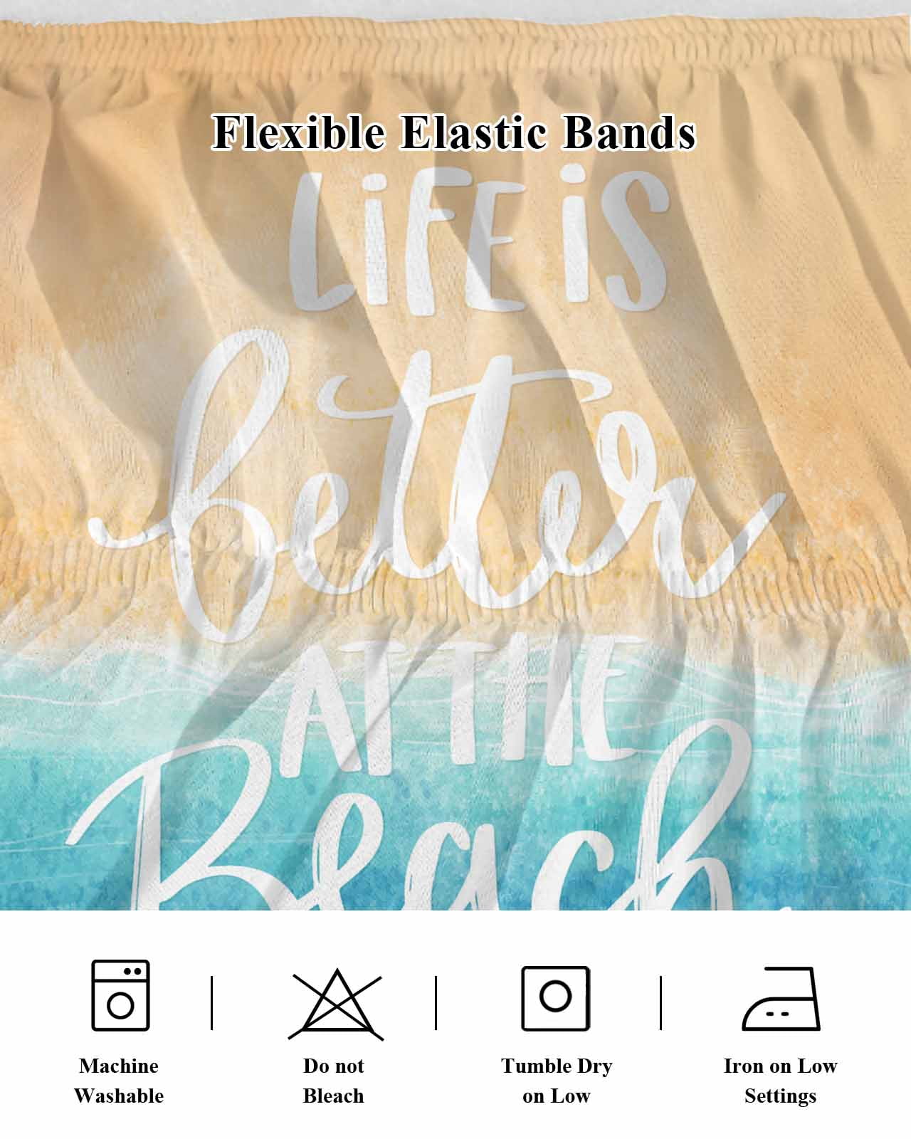 Blue Coastal Wrap Around Bed Skirts for Queen Bed 16" Drop, Bed Skirt with Adjustable Elastic Belt Dust Ruffle Bed Valance for Bedroom Hotel Luxury Life Is Better At The Beach Beach Bed Frame Cover