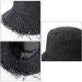 thumbnail image 2 of Kukuzhu Frayed Denim Bucket Hat Distressed Jean Fisherman Cap Wide Brim Boonie Sun Hat Packable Beach Cap for Women Men, 2 of 7
