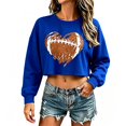 thumbnail image 2 of Crop Sweatshirt for Women Funny Football Baseball Mom Graphic Lantern Long Sleeve Pullovers Soft Lightweight Loose Fit Sweatshirts Trendy Print Shirts Daily Travel Outfits, Blue 4XL, 2 of 4