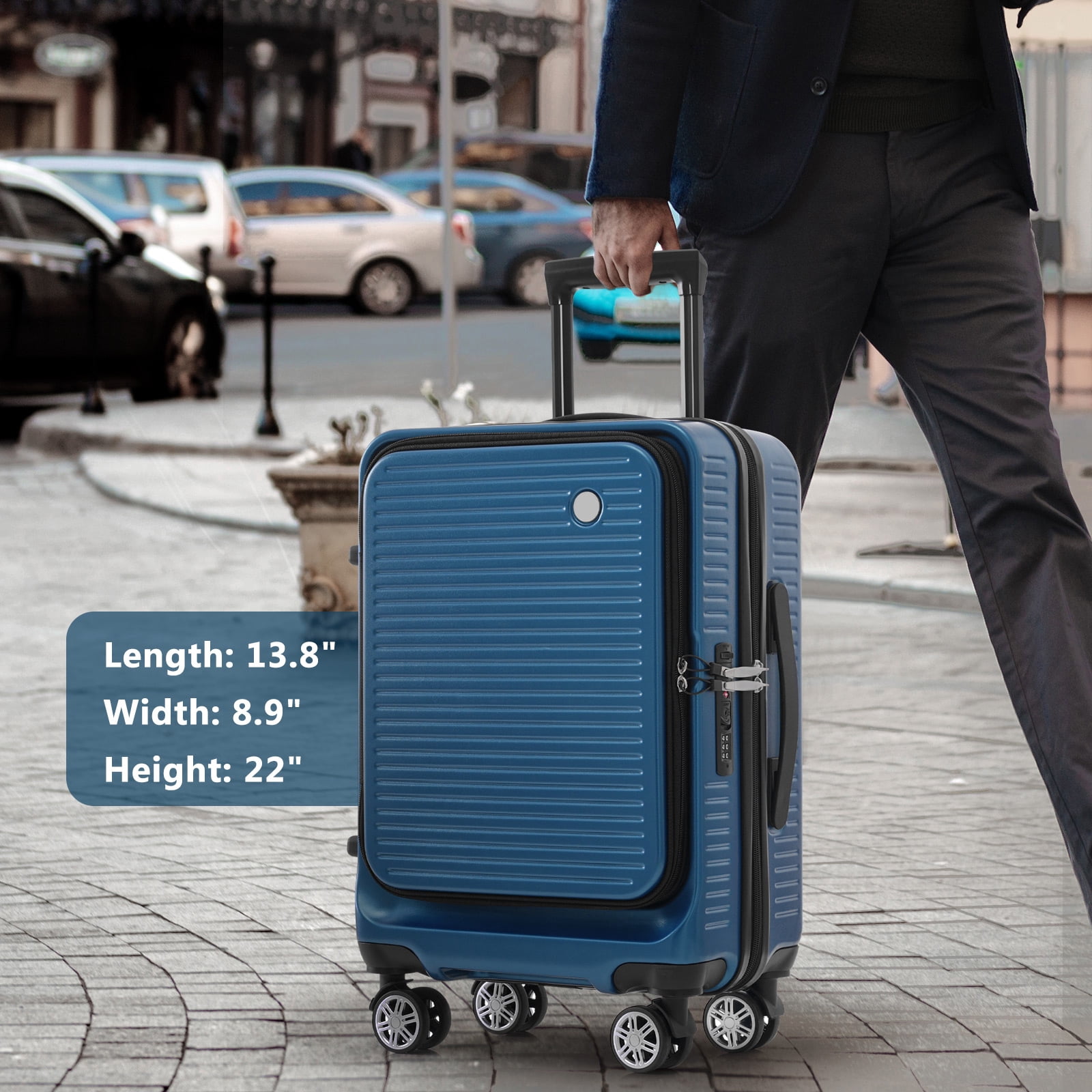 EUROCO Carry On Luggage 22x14x9 Airline Approved, Front Open Suitcase with 1 Portable Carrying Case and USB Port (Peacock Blue, 20 Inch, 40L)