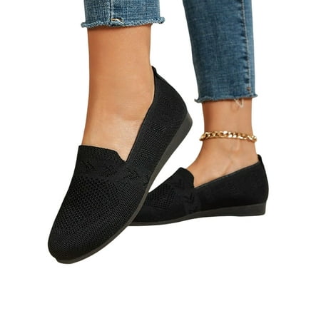 

Rotosw Women Shoes Comfort Walking Flats Breathable Casual Loafers Slip On Sock Sneakers Black 7