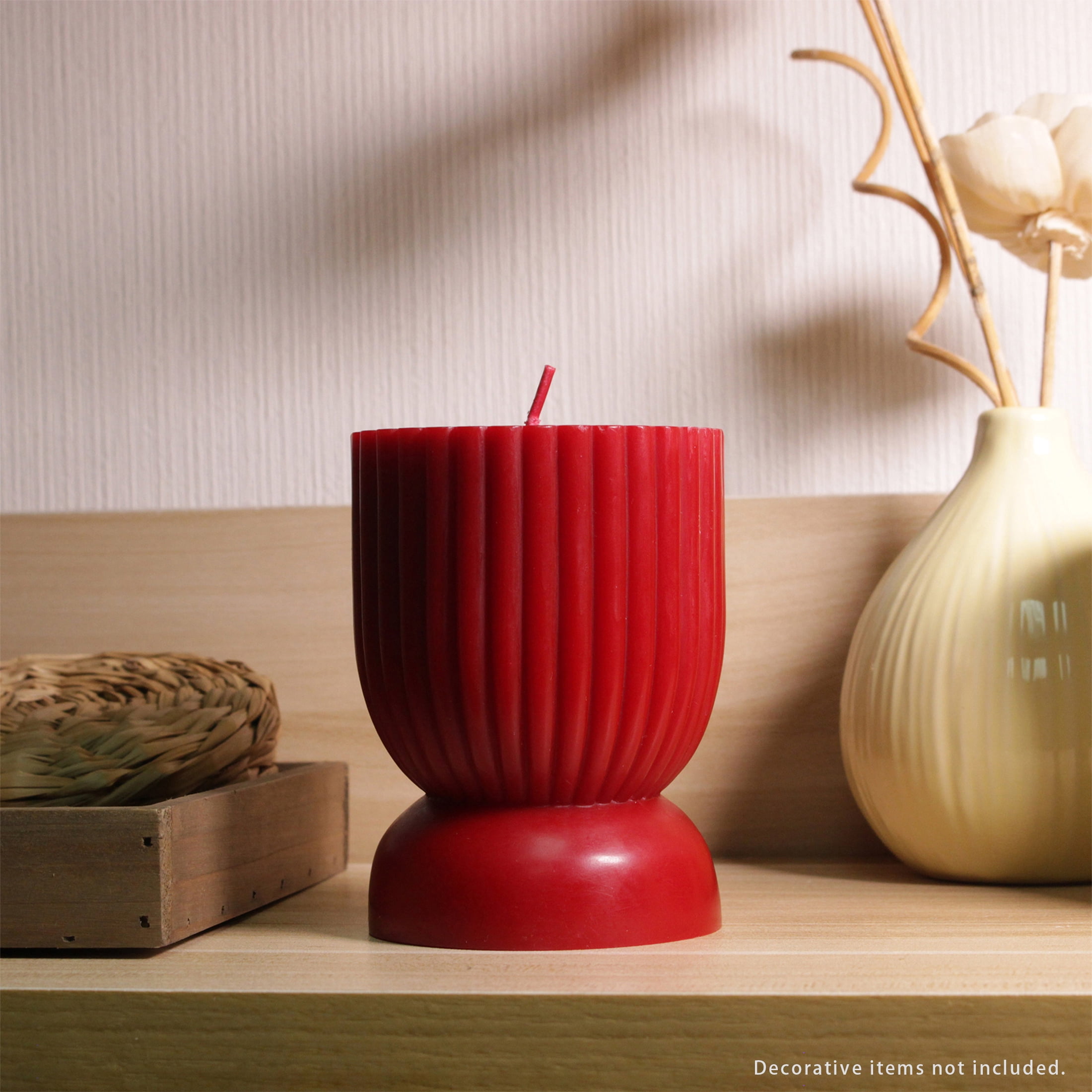 Better Homes & Gardens Unscented Ribbed Pillar Candle, 3x4 Inches, Red