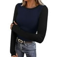 thumbnail image 5 of QATAINLAV Navy Long Sleeve Thermal Shirts for Women Slim Fit Crewneck Basic T-Shirts with Thumb Holes Color Block Workout Tops, 5 of 8