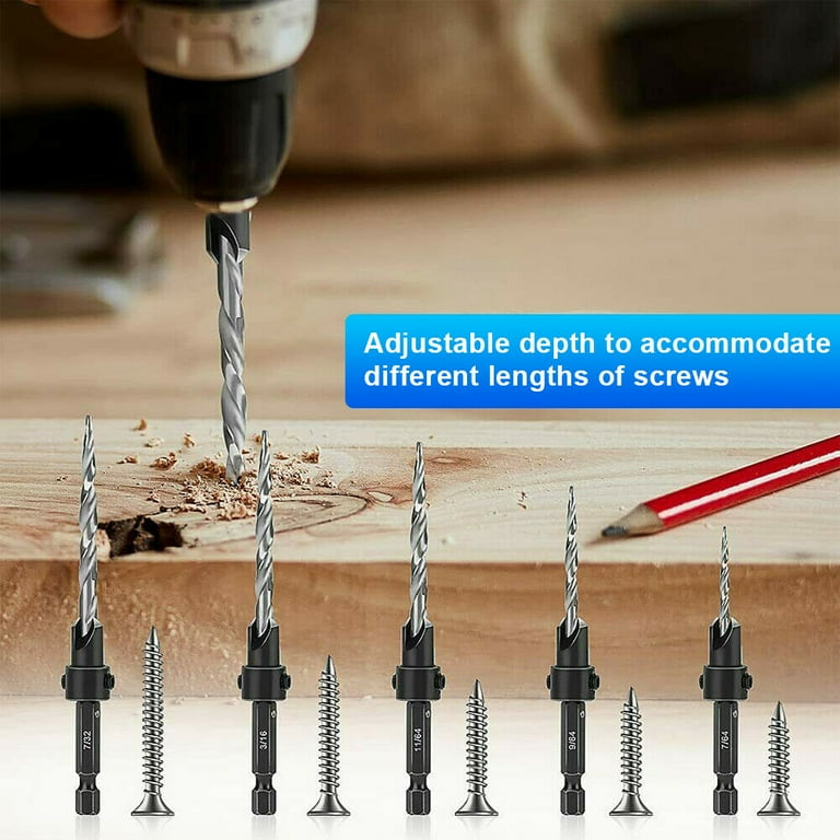 Jahy2Tech 1Set 5PCS Tapered Drill Countersink Bit Screw Set Wood