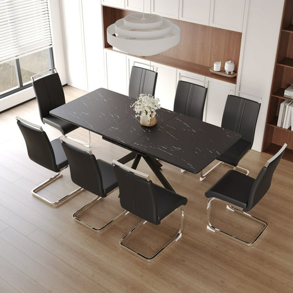 Newboti 62.4" extendable 78.15" dining Table Set for 6-8 Person for Dining Room,C-shaped Tube Soft padded armless dining chair and Very large Dining Room Table Kitchen Table Chair Set with metal L 046