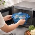 thumbnail image 5 of Microwave Cooking Pot with Lid and Steaming Tray, Collapsible Silicone Vegetable Steamer for Kitchen, Space Saving Foldable Food Steamer with Handles for Veggies, Dumplings, Seafood, Rice, Blue, 5 of 7