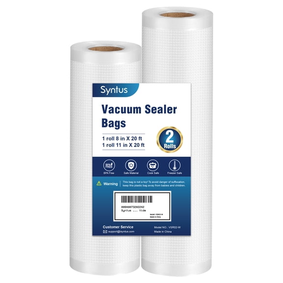Syntus Commercial Grade Vacuum Sealer Bag Rolls, 1 Roll 11" x 20' & 1 Roll 8" x 20' BPA-Free Food Vacuum Bags for Storage, Meal Prep, Sous Vide