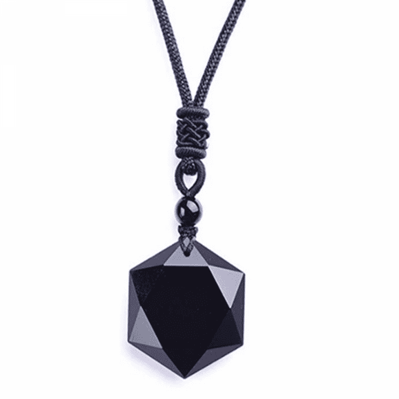 YSTINNG Black Obsidian Hexagram Natural Stone Necklace Translucent Ice Obsidian Wolf Tooth Amulet His and Hers Couples Necklace Lucky A311-001