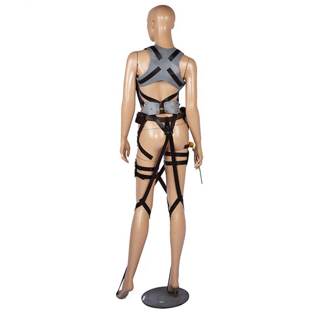 Disfraz de ataque a los Titanes Levi Ackerman, chaqueta de Shingeki no Kyojin, Recon Corps, falda de cuero, cinturones de gancho, tirantes