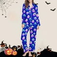 thumbnail image 2 of Feancey Womens Pajamas Sets Halloween Pumpkin Print Sleepwear Fall Outfits Long Sleeve Button Down Shirts and Pants Matching Pjs Set Purple S, 2 of 7