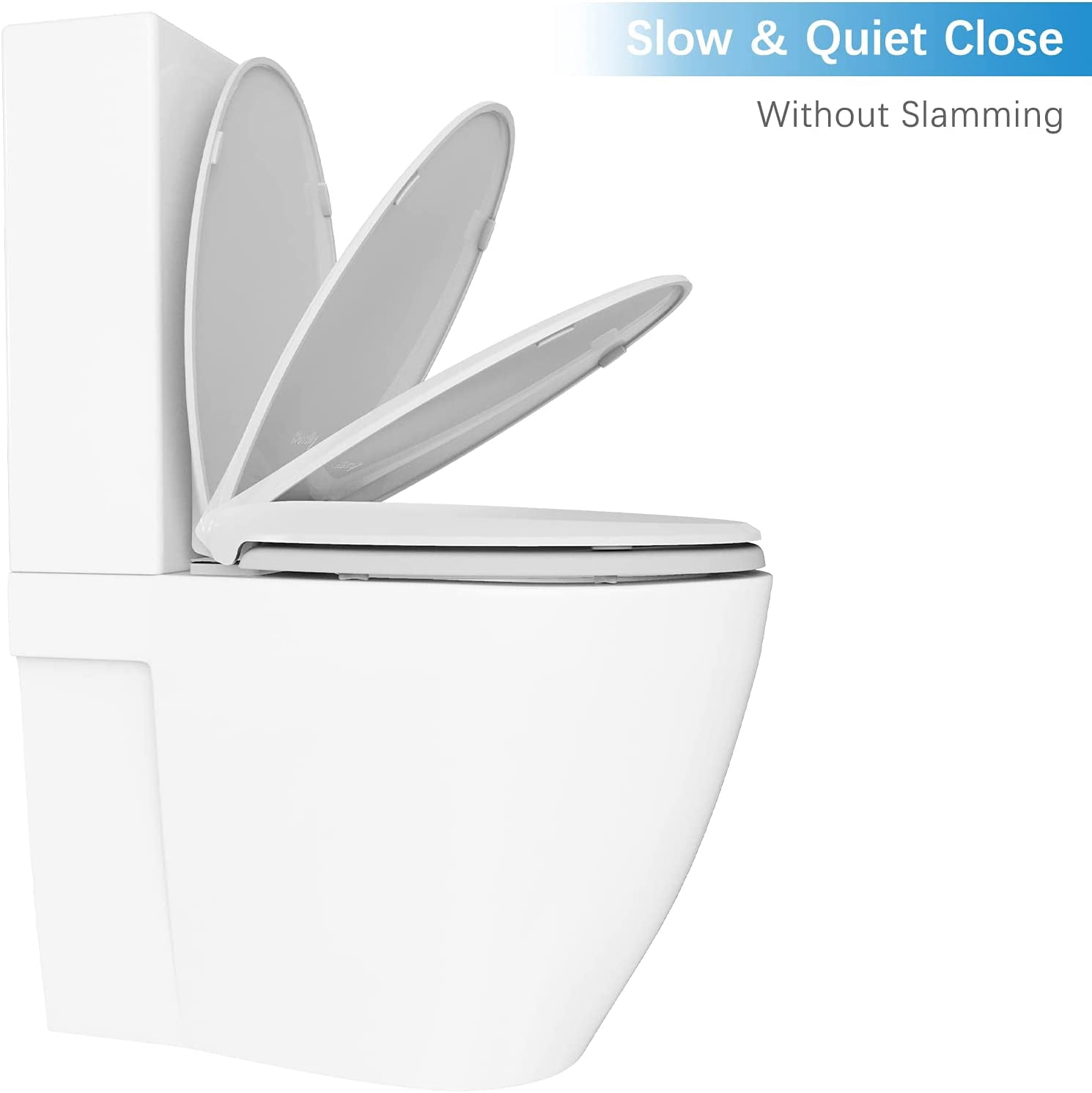 Garvee Sturdy Elongated Toilet Seat with Soft Close Mechanism, Universal Fit for Standard Toilets, Easy Installation & Cleaning, Secure Non-Slip Design (19", White)