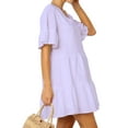 thumbnail image 3 of FANCYINN Women’s Sweet Shift Tunic Dress Short Bell Sleeve V Neck Causal Swing Red Ruffle Mini Dress with Pockets Light Purple XL, 3 of 6