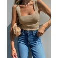thumbnail image 4 of Womens Ribbed Tank Tops 2025 Summer Sleeveless Square Neck Shirts Casual Slim Fitted Knit Shirts Khaki M, 4 of 7