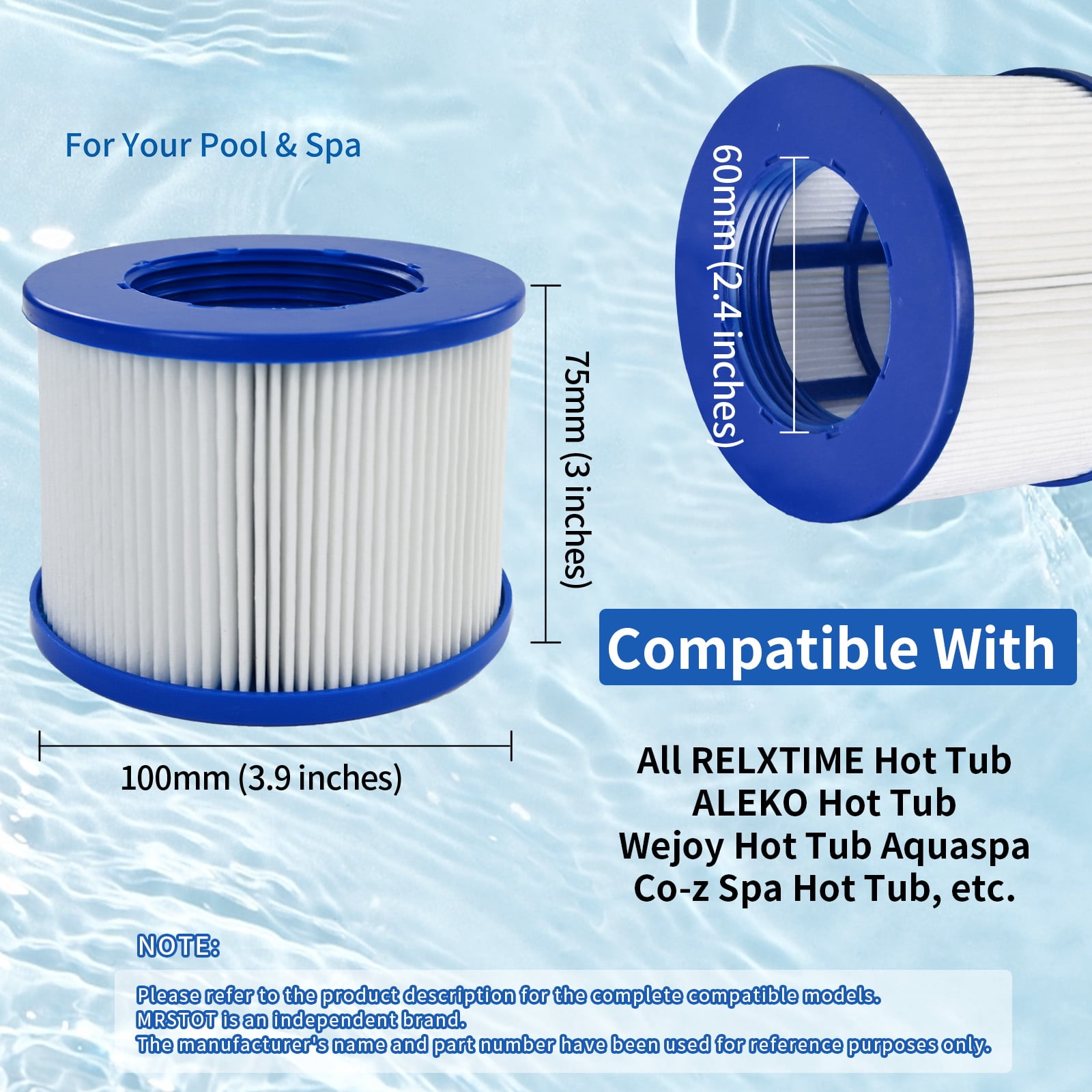 FRTDNE Screw-in Hot Tub Filter Replacement for RELXTIME/ALEKO/Wejoy Aquaspa/Co-z/Wave/CleverSpa - Threaded Cartridges for Inflatable Hot Tubs & Massage Pools,12 Pack