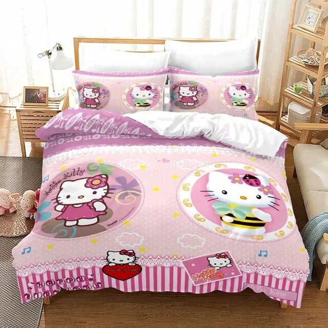 Hot Hello Kitty Comforter Cover Set Bedding Set Digital Printed Bedding Suit EU/US Size Spring Comfortable Household Supplies