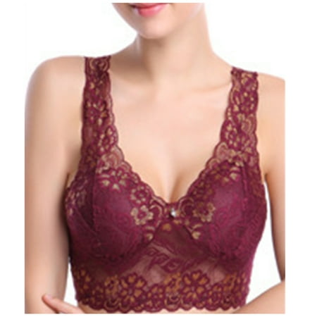 SMihono Women s Sexy Racerback Lace Plunge Bralette Padded Bra Top Racerback Bralette - Wireless Lace Bralette for Women Wine M