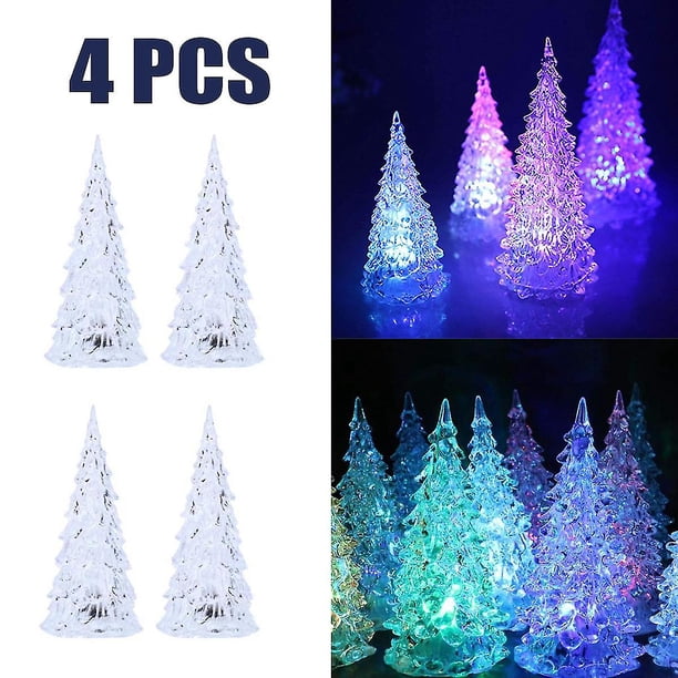 Árbol de Navidad iluminado con Led, decoración de mesa festiva colorida acrílica, 4 Uds.