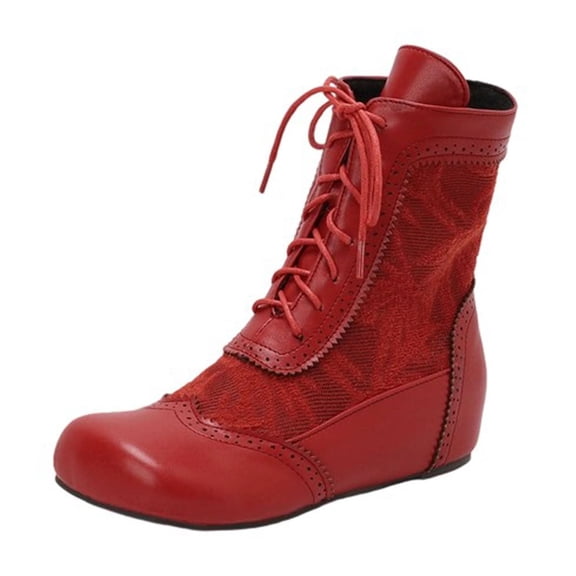 Women's Ankle Boots Round Toe Lace-Up Flat Sole Winter Fashion Booties