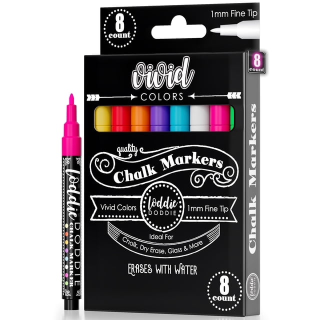 Marcadores de tiza líquida Loddie Doddie, punta fina, 8 colores neón