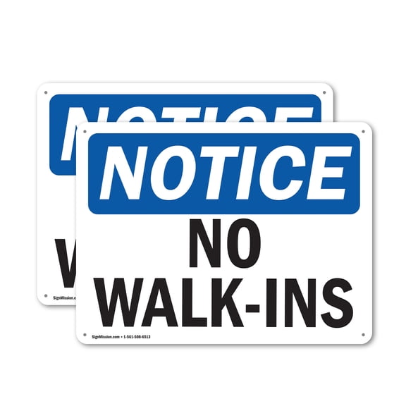 (2 Pack) No Walk-Ins OSHA Notice Sign 10 Inch X 7 Inch Indoor / Outdoor Rust-Free Aluminum Metal Signs for Workplace, Workshop, and Construction Site, Made in the USA