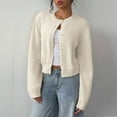 thumbnail image 3 of Women's Cardigan Sweaters Lightweight Round Neck Long Sleeve Outfits for Fall Fashion 2025, Short Top for Casual Wear,Beige,L, 3 of 6