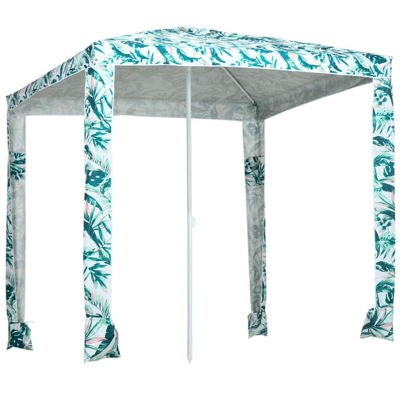 CoSoTower Quick Beach Cabana Umbrella, 6.5' Easy-Assembly Sun-Shade Shelter with Sandbags and Carry Bag, Cool Uv50  Fits Kids & Family, Green Coconut Palm