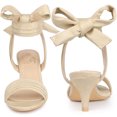 thumbnail image 2 of BLISSFUL STEP Women's Open Toe Ruffle Ankle Bow Tie Mid Heels Sandals Beige US 10, 2 of 6