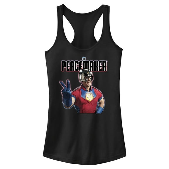 Junior's Peacemaker Hero Peace Sign Racerback Tank Top Black Large
