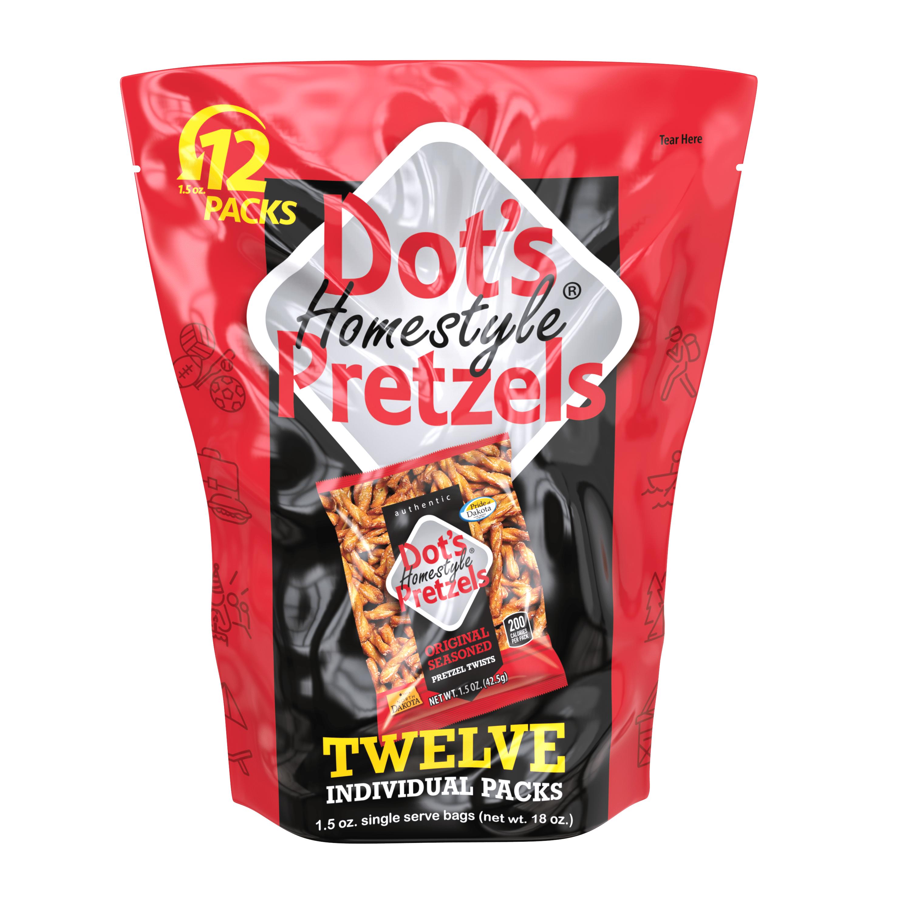 Dot's Homestyle Pretzels, Original Seasoned Pretzel Twists, 1.5 oz Snack Size Bags, 12 Ct