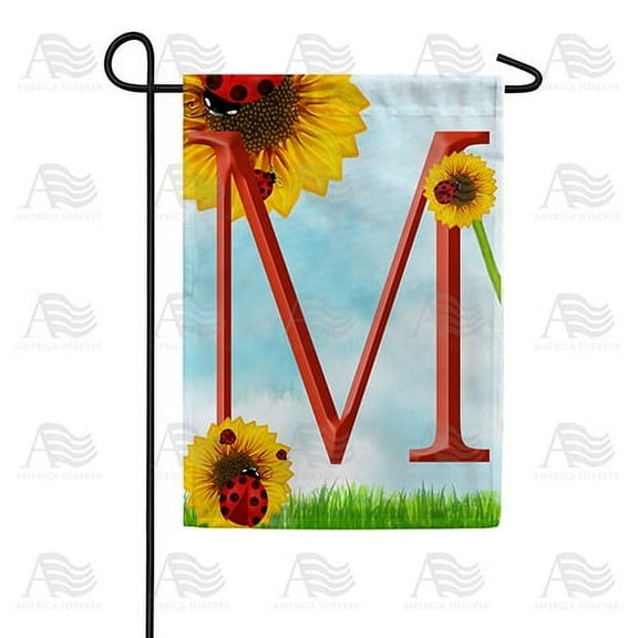 America Forever Summer Sunflower Ladybugs Monogram Garden Flag Letter M 12.5 x 18 inches Yellow Floral Spring Double Sided Vertical Outdoor Yard Lawn Decorative Yellow Hello Sunshine Garden Flag