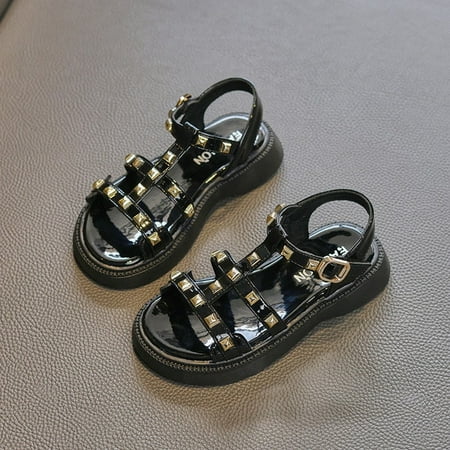 

DancePeanut Children Girls Non-Slip Beach Sandals Summer Shoes Kids Girls elegant Rivets Flat Sandals 23-36