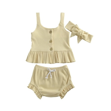 

Wassery Baby Girls Boys Cotton Ruffle Crop Top Drawstring Bottoms Shorts Pants Outfits