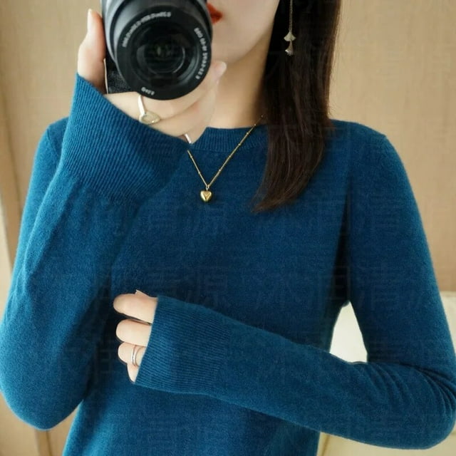 Nouvelle Collection Automne-Hiver pour Femmes, Chandail Uni à Col Rond, Chandail Mode à Manches Longues en Tricot, Chandail de Base, Haut pour Femmes