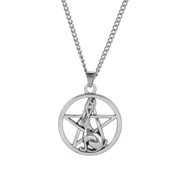 TEAMER Wicca Pentagram Rabbit Silver Necklace Vintage Symbol Hollow Pendant