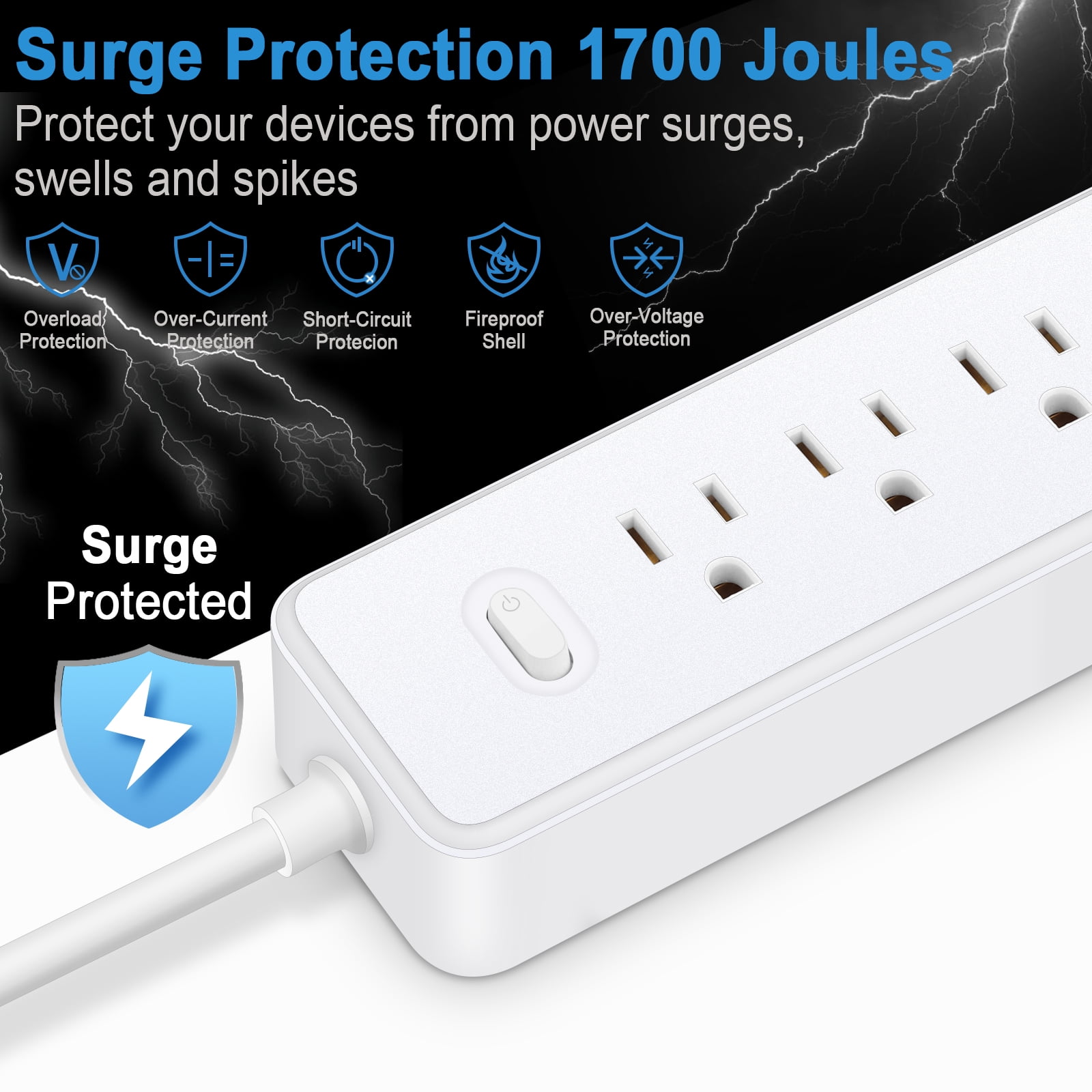 Bohashin Surge Protector Power Strip with USB Ports photo 6