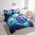 thumbnail image 2 of Castle Fairy Wildlife Aurora Polar Bear 7-Piece Twin Bedding for Teens,Icy Lake Snow Mountain Bedding Comforter Set,Mint Purple White,Navy Blue Reversible, 2 of 7