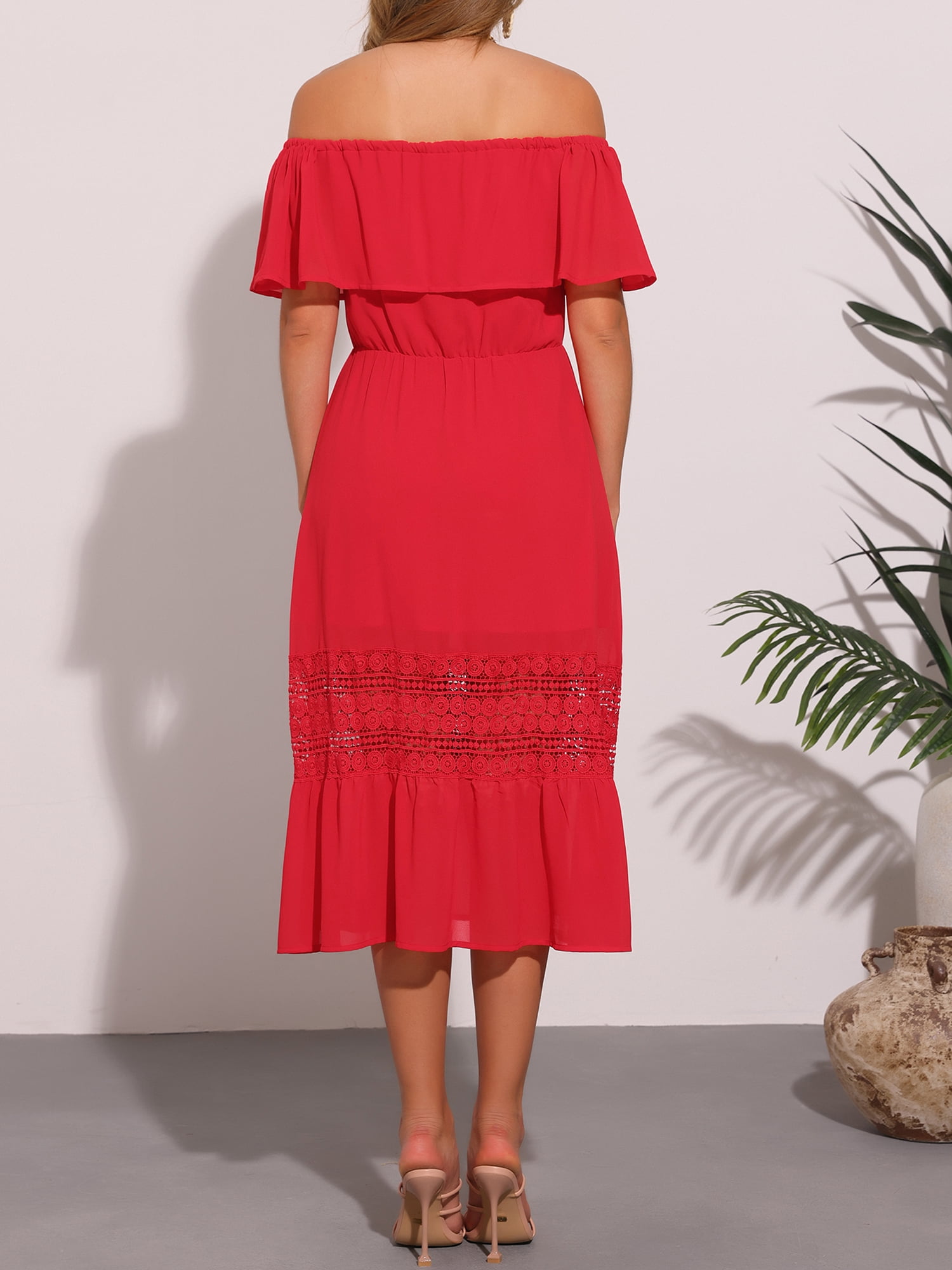 DARING DIVA Women's Off Shoulder Flutter Sleeve Maxi Dress XL Red