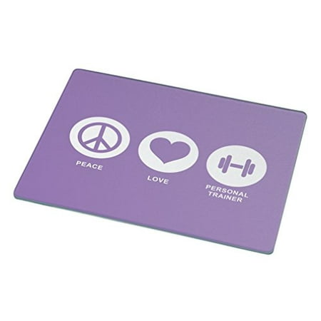 - Rikki Knight Peace Love Personal Trainer Violet Color Large Glass Cutting Board