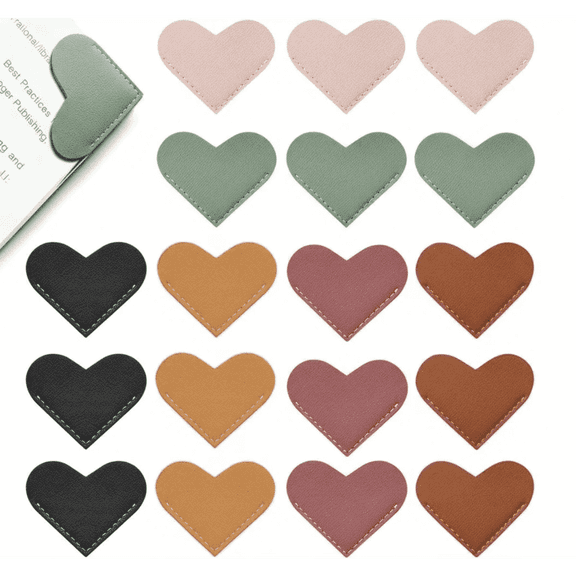 Multicolor Leather Heart Shaped Corner Bookmarks for Teachers, Students & Book Lovers | School Office Home Reading Supplies, 18 Pcs