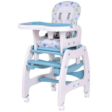 GHP Blue & White PP & Fabric Multi-functional Baby High Chair w Lockable (Best High Chair With Wheels)