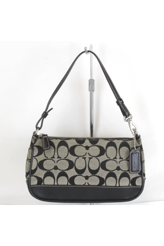 Pre-Owned COACH Signature Pattern Pouch K05J-6094 Handbag Canvas Leather Black Women's