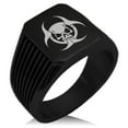 thumbnail image 1 of Stainless Steel Zombie Skull Biohazard Needle Stripe Pattern Biker Style Polished Ring, 1 of 1