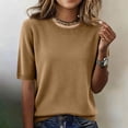 thumbnail image 2 of Short Sleeve Shirts for Women Crewneck Knitted Business Casual Basic Shirts Plain Elagant Loose Fit Knitted Sweater Gold XL, 2 of 7