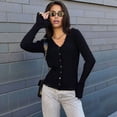 thumbnail image 4 of Women'S Open Front Sweater Long Sleeve Button Down Knit Crop Cardigan Chunky Loose Outerwear Coats Black L, 4 of 7