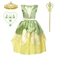thumbnail image 3 of Disfraz de hada Tiana de Navidad para niñas, vestido de princesa Campanilla, alas de elfo, diadema, varita, vestidos de fiesta de cumpleaños elegantes para niñas pequeñas, 3 of 4