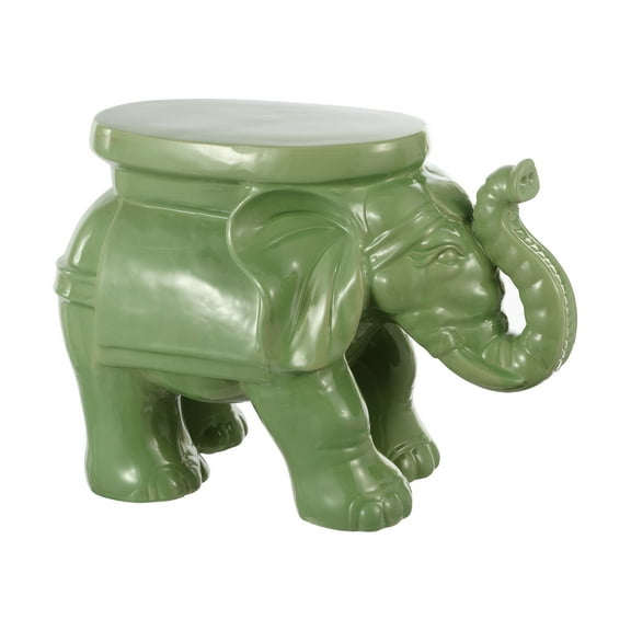 JONATHAN Y White Elephant 14.25" Ceramic Garden Stool, Green