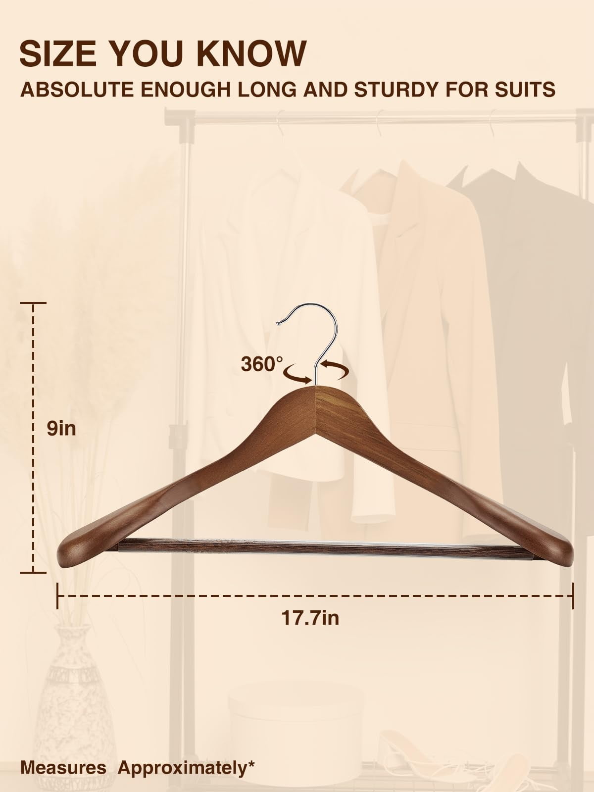 HOUSE DAY Wide Shoulder Wooden Hangers, Solid Wood Hanger for Suits, Coat, Clothes, 12 Pack