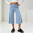 thumbnail image 2 of Women's Fold Over Capri Pants Y2K Low Rise Wide Leg Flowy Gaucho Pants Summer Plaid Going Out Yoga Capris Blue XL, 2 of 7