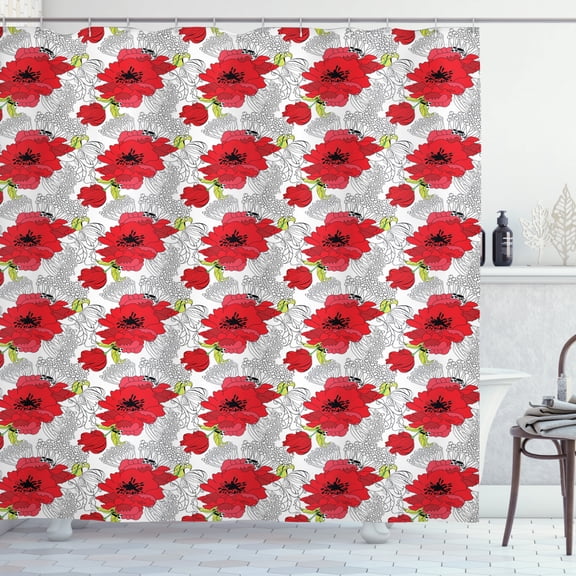 Ambesonne Flower Shower Curtain, Bouquet of Spring Blooms, 69"Wx75"L, Green Vermilion Black