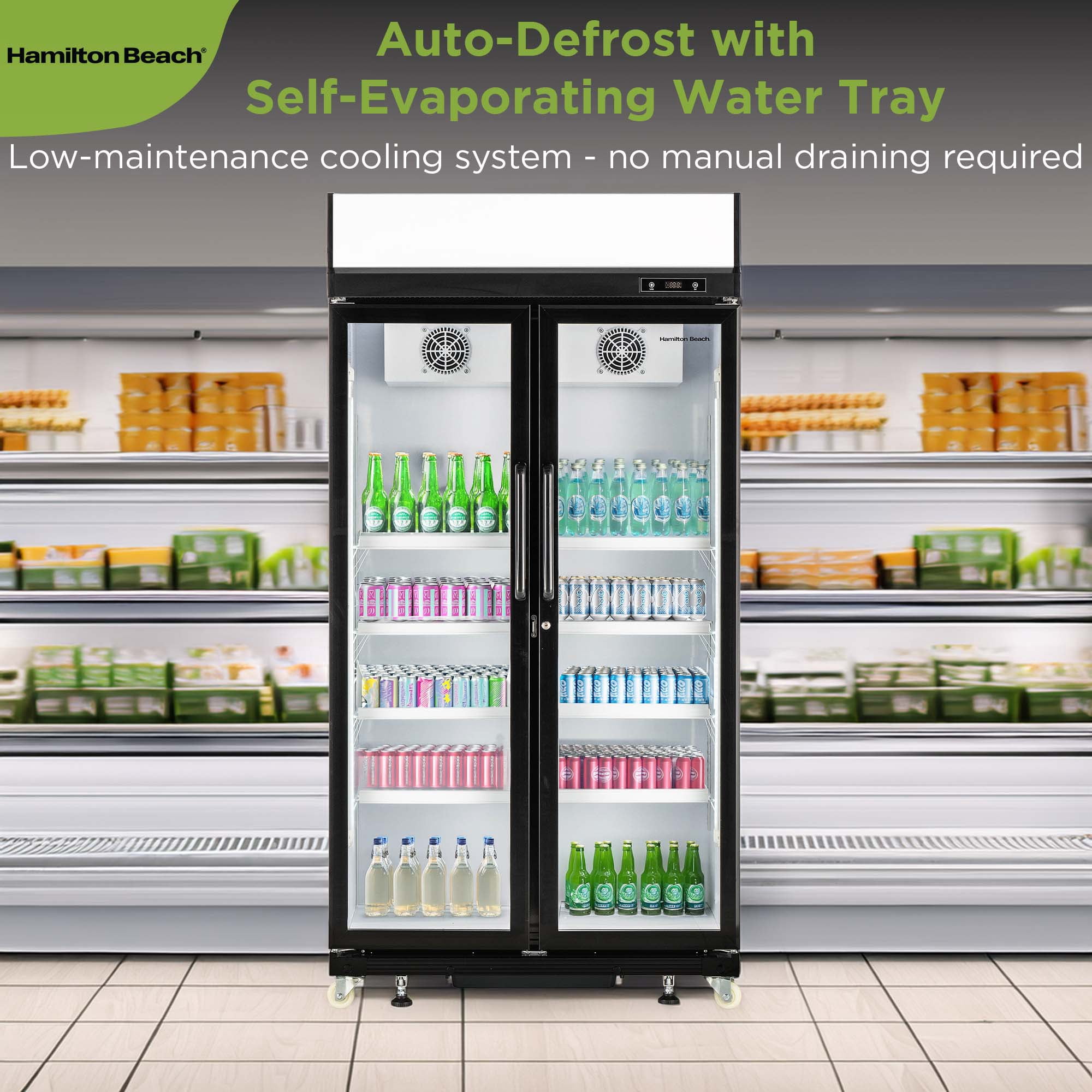 Hamilton Beach 20.5 Cu Ft Commercial Glass Door Refrigerator -W:39.4" x L:23.2" X H: 79.3" (Black)